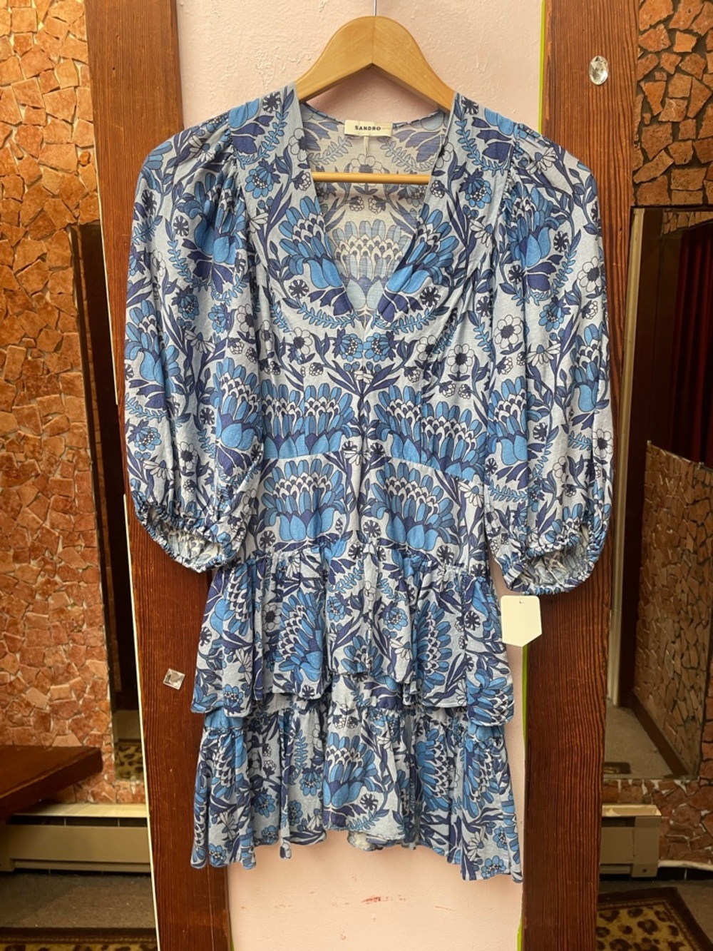 Sandro Blue Floral Ruffled Mini Dress